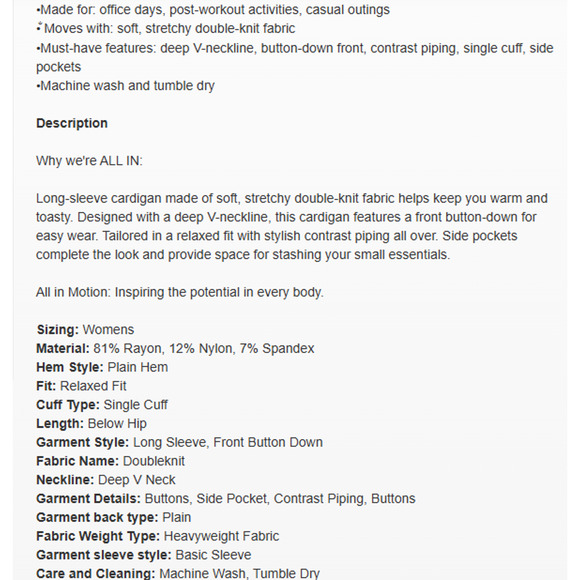 NWT Piped Button-Up Cardigan - All In Motion Gray Small - Picture 5 of 9